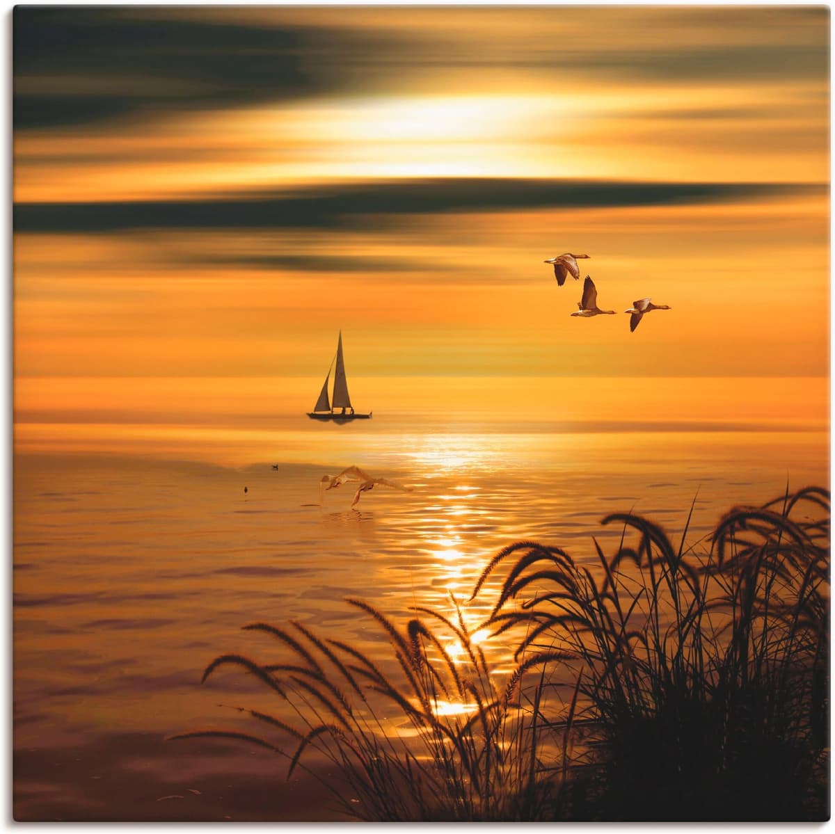 Leinwandbild ARTLAND "Goldene See Impressionen", gold (farbe bild(er): goldfarben), B:50cm H:50cm, Bilder, Leinwandbild, auf Holzrahmen gespannt farbe bild(er): goldfarben B/H/T: 50cm x 50cm, Leinwandbild Gewässer quadratisch, 1 Stk.