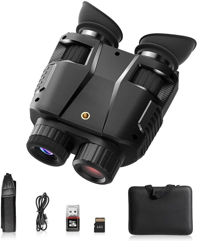 NONE 10X Digital Night Vision Head Mounted Goggles Zoom 492FT IR Night Vision Binoculars  Helmet 4K Recording with 64GB for Hunting