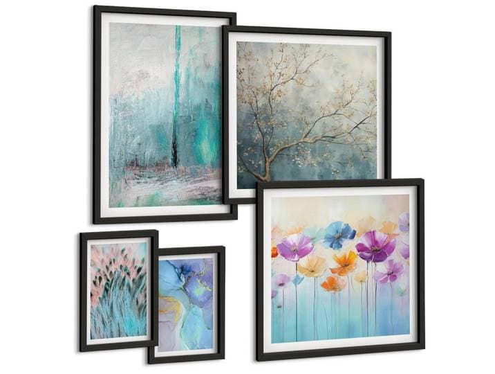 Tulup Bilder SET 5er Set - 50x50 cm & 20x30 cm & 40x60 cm Schwarzer Rahmen - Leuchtturm, Landschaft, Mädchen, Pferd, Kunststoff, Rechteckig, 40x60 cm, Fotografie, Bilder & Rahmen, Bilder