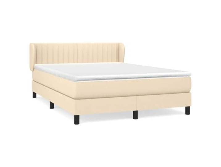 PUGYNBK Boxspringbett mit Matratze, cremefarben, 140 x 190 cm Verstellbares Kopfteil, Taschenfederkerne, mittlere Festigkeit, atmungsaktives Gewebe