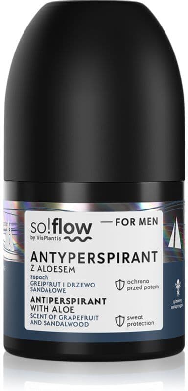 so!flow Men Antiperspirant anti-transpirant roll-on pour homme Aloe scent of Grapefruit and Sandalwood 50 ml
