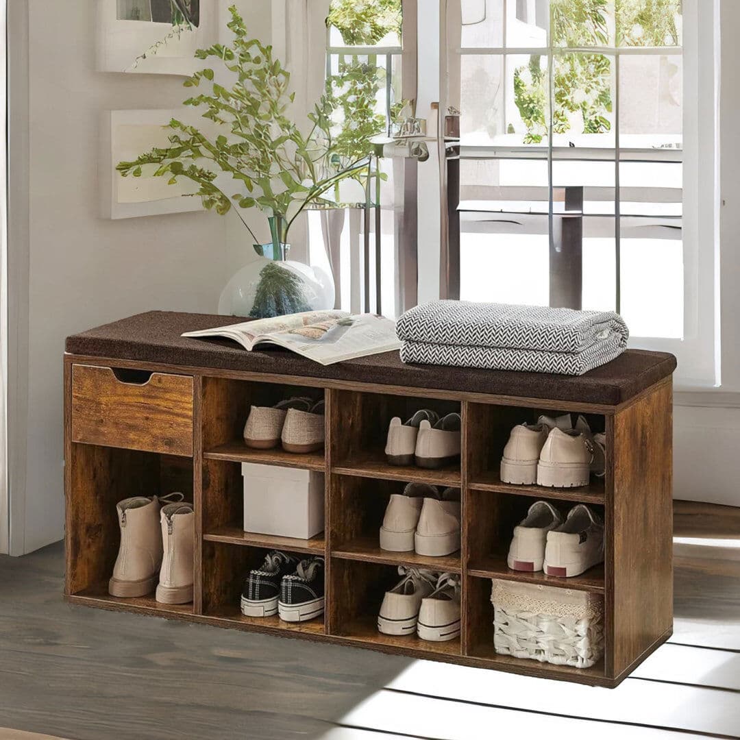 Rafaelo Mobilia 10 Pair Shoe Storage Bench Brown 10