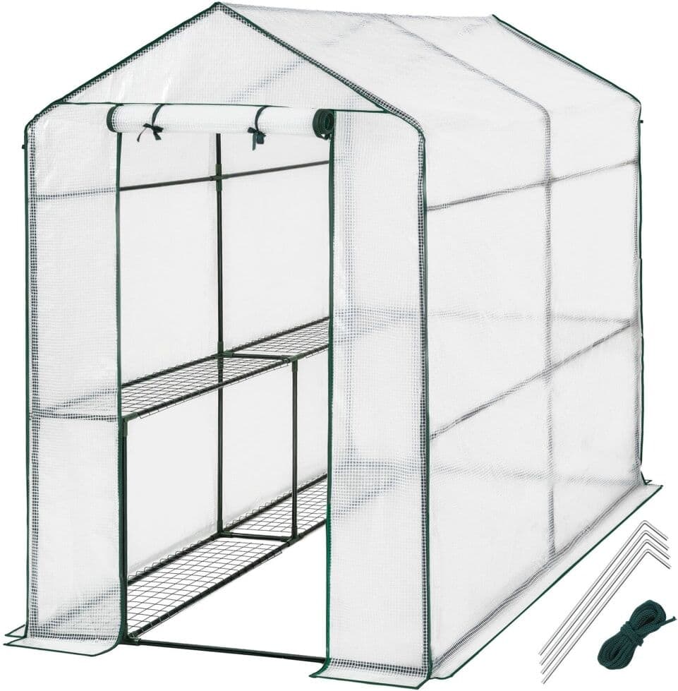 Tectake Invernadero metálico 4 baldas, protección frío, blanco 186x120x190cm
