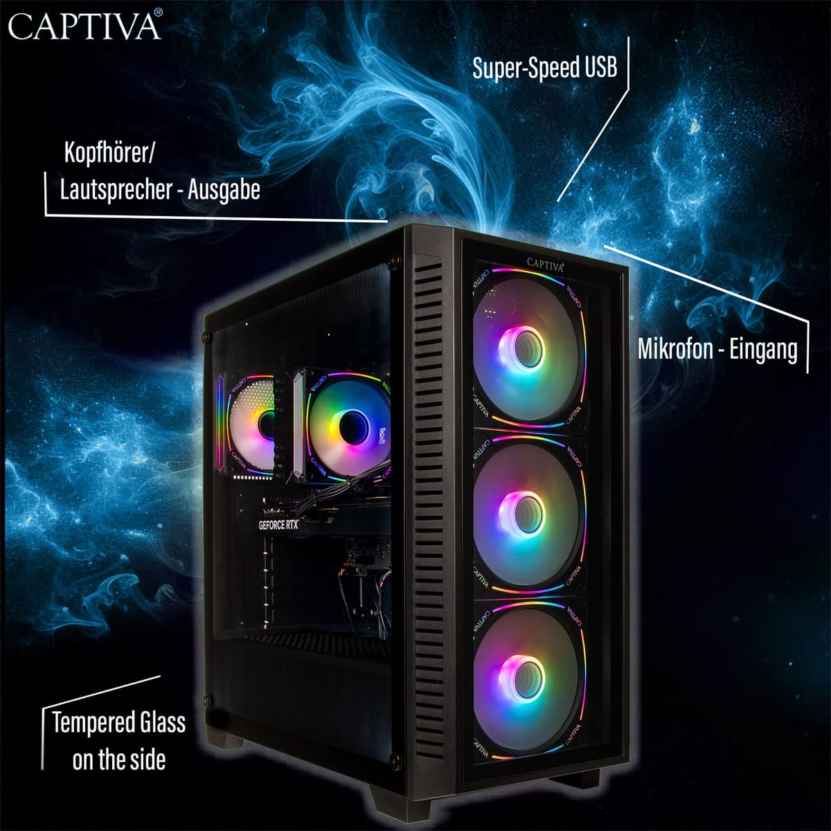 CAPTIVA Gaming-PC "Highend Gaming I88-937", bunt (schwarz), Microsoft Windows 11 Home (64 Bit), GeForce RTX™ 5080, 32 GB RAM 1.000 GB SSD, Desktop-PCs, Gaming-PC