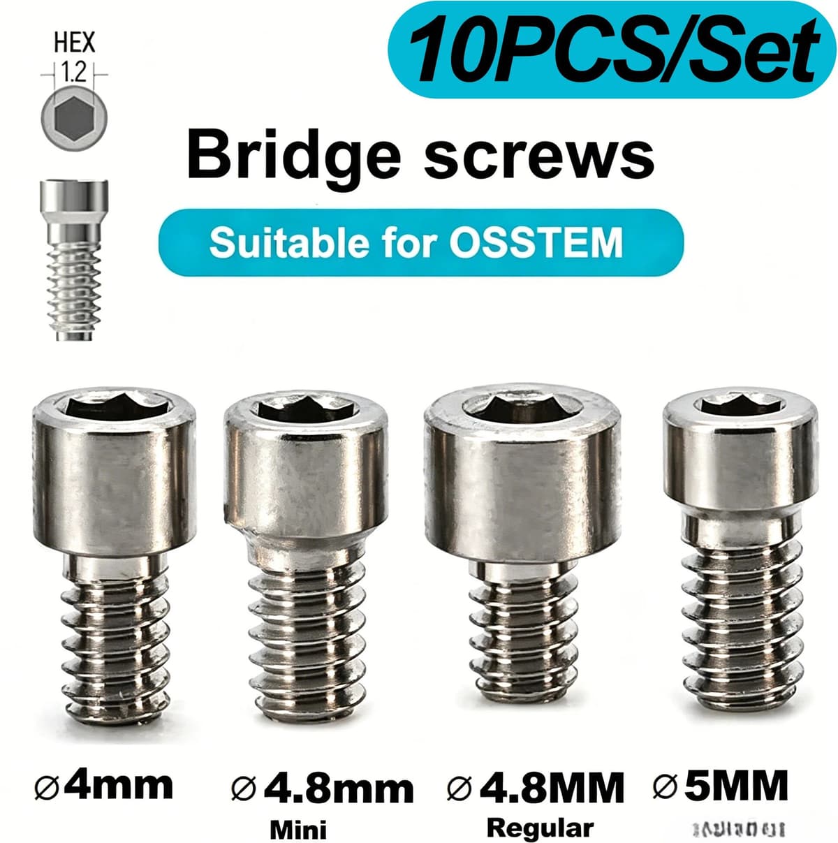 DENTOSEE 10Pcs Titanium Dental Healing Accessories Bridge Screws for Osstem Abutment Regular Implant Composite Different Diameters Screw