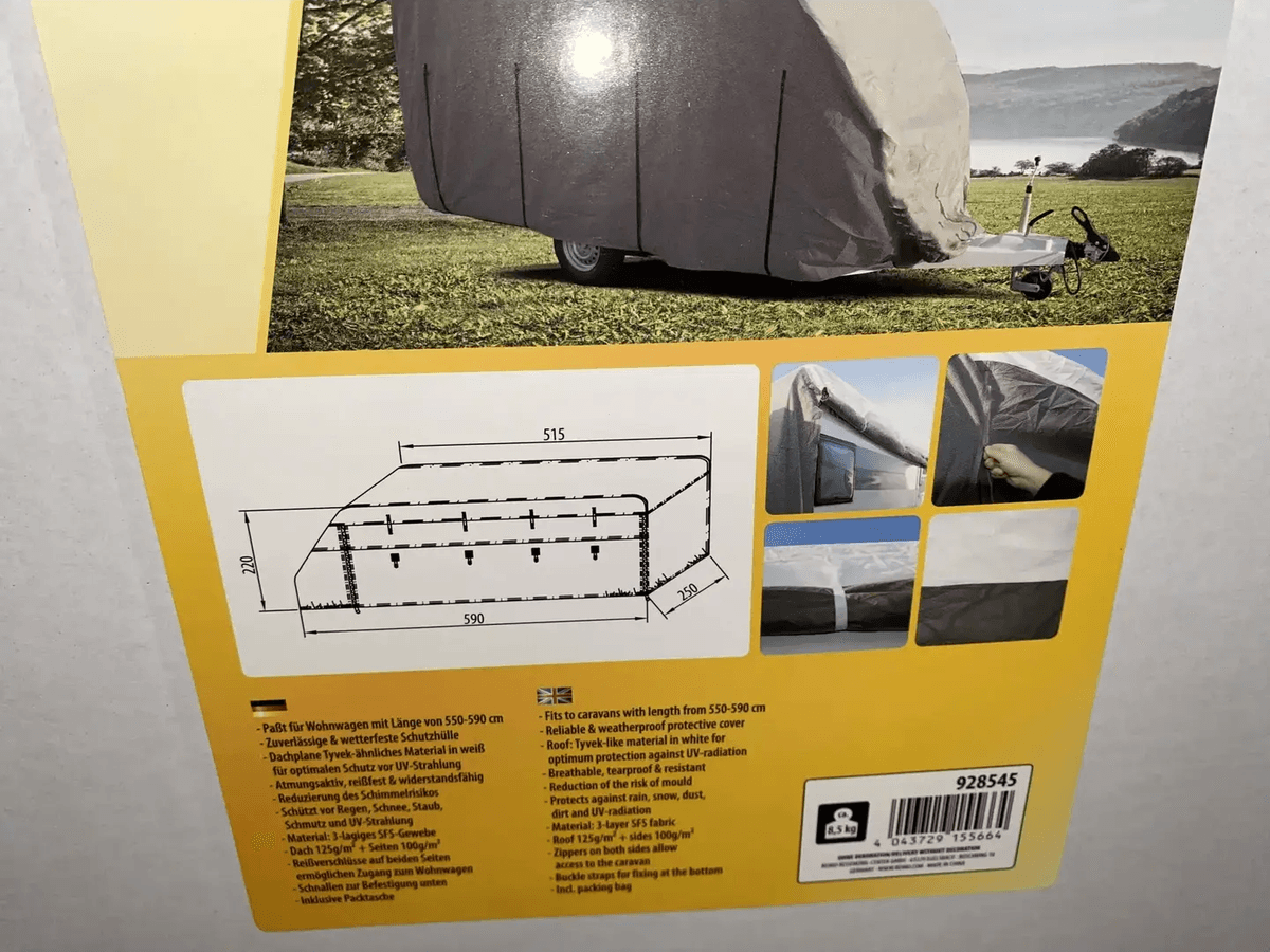 REIMO TENT Campingvogn Beskyttelsesdekke Premium Mål: B250 X L550-590 Cm