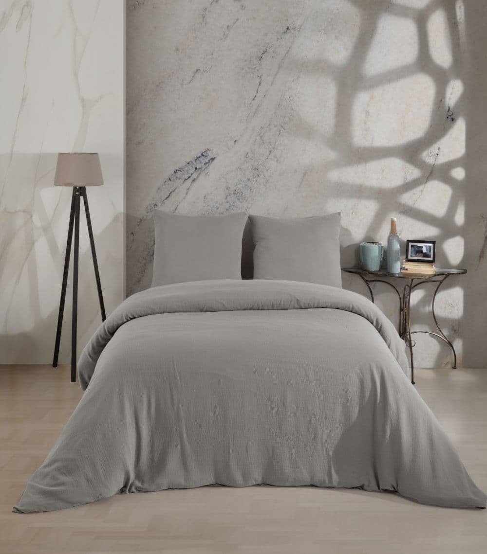 Blanc Avenue Juego de funda de edredón 240x220 cm+ 2 fa de gasa de algodón-gris