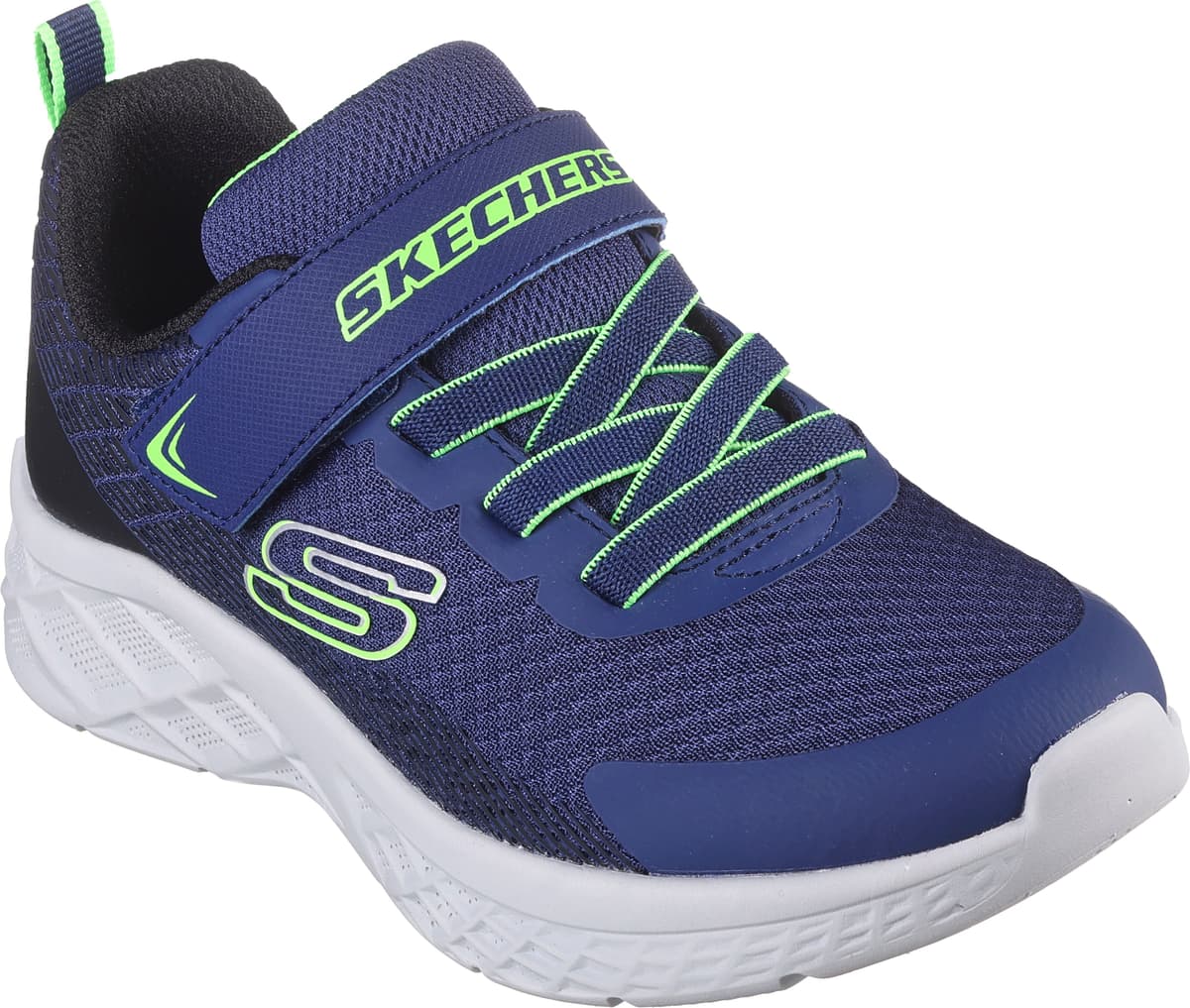 Sneaker SKECHERS "MICROSPEC II", Jungen, Gr. 29, bunt (navy, limette), Synthetik, Textil, Schuhe Sneaker, Freizeitschuh mit Klettverschluss, Grössenschablone zum Download navy, limette 29