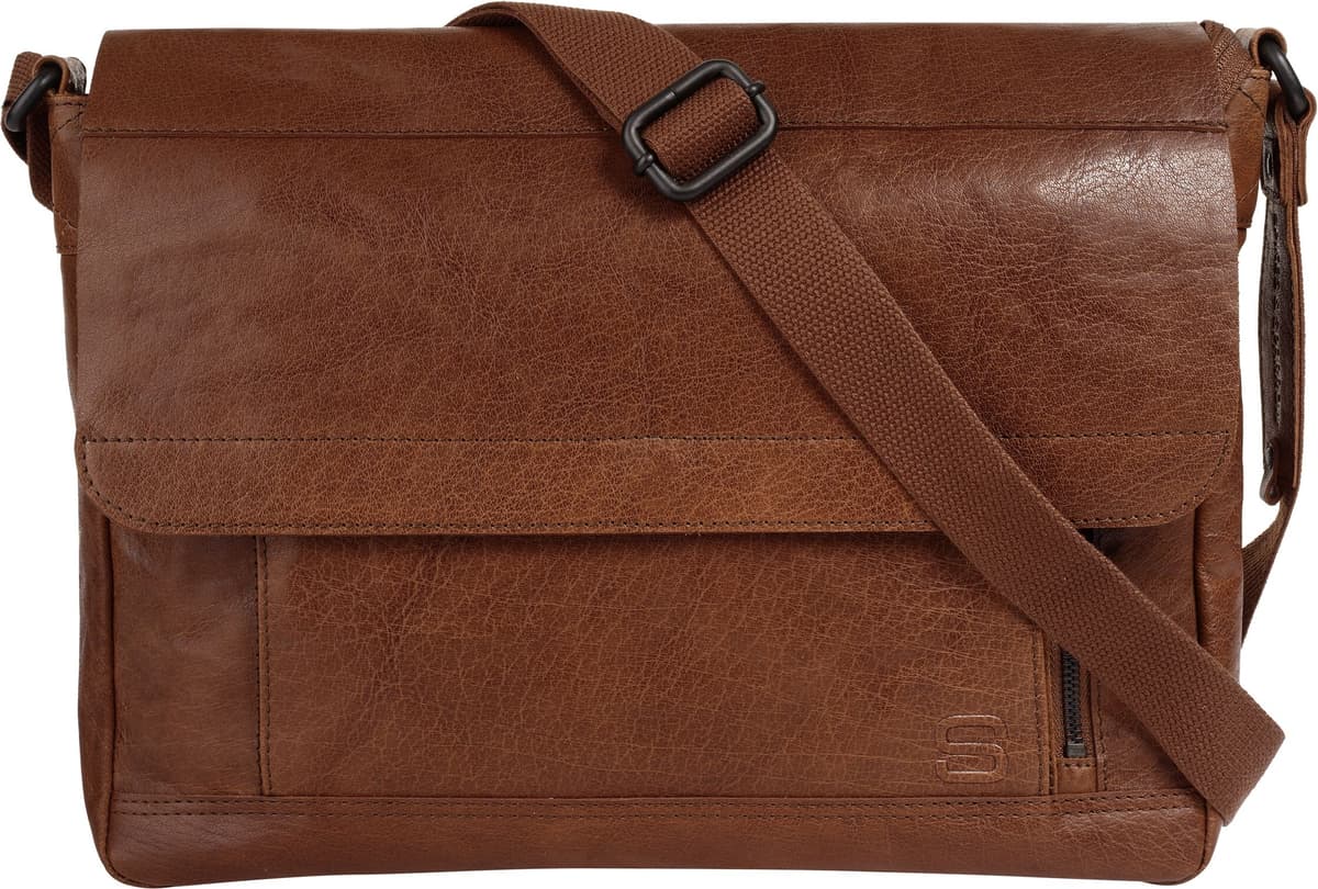 Messenger Bag SPIKES & SPARROW "SPIKES & SPARROW Herren, Damen echt Leder", Damen, Gr. B/H/T: 35cm x 28cm x 8cm onesize, braun (cognac), Leder, Taschen Messenger Bag, echt Leder