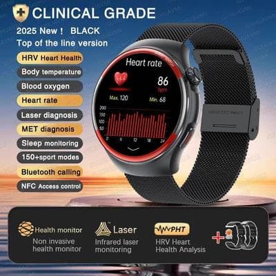 Uplift Picks HealthTrack Pro Smart Watch Heart Rate Blood Pressure Bluetooth Call black Mesh clinical Grade