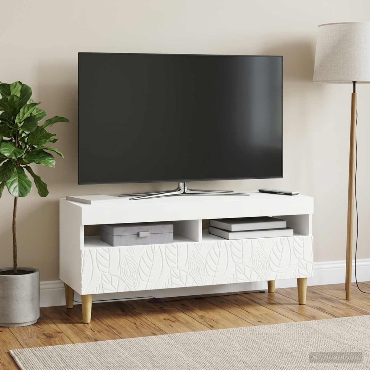 vidaXL Meuble TV LED Blanc Bois d'ingénierie