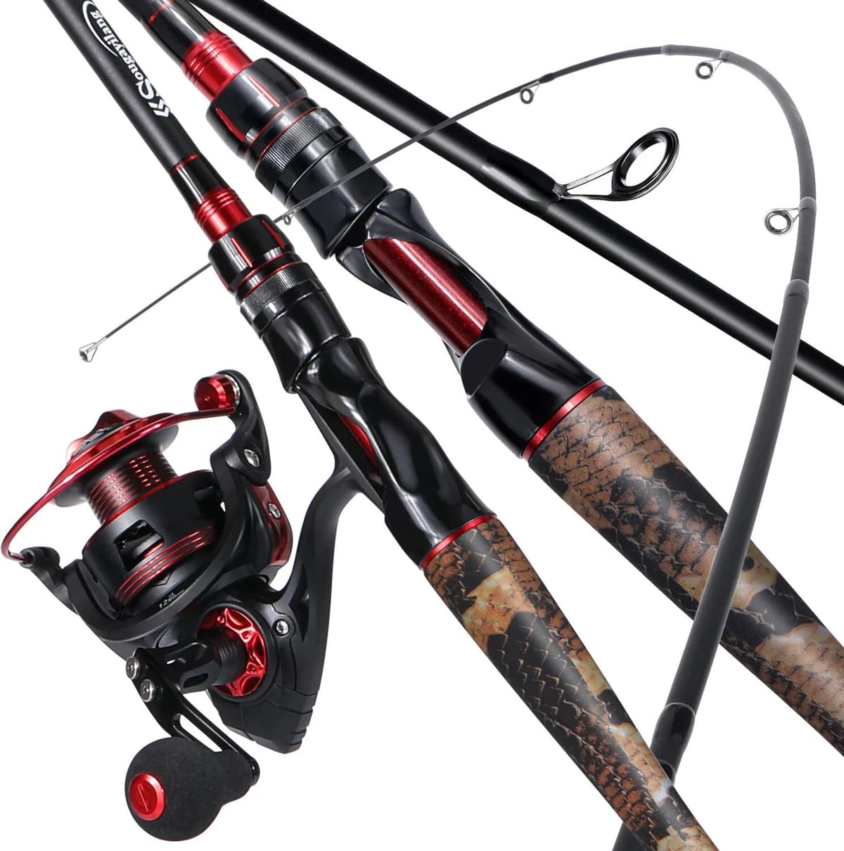 Sougayilang Rod and Reel Combo 1.98M M Power Carbon Fiber Spinning Casting Pole and 12+1BB 5.2:1 Gear Ratio Spinning Wheel