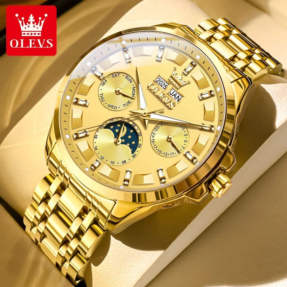 OLEVS 7070 Automatic Men's Watches Luxury Multi Functional Perpetual Calendar Moon Phase Luminous Mechanical Wristwatch For Man