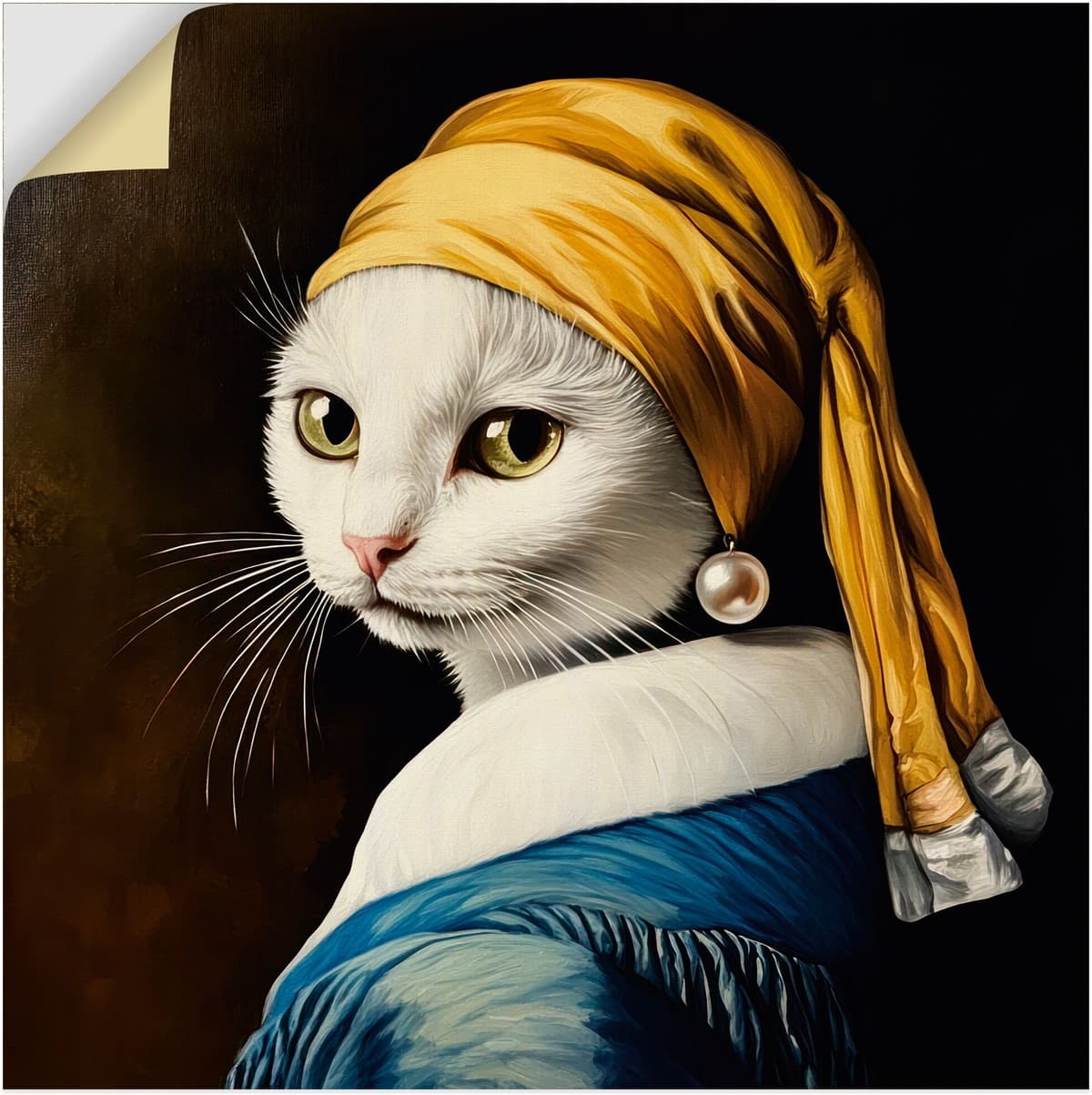 Wandbild ARTLAND "Die Katze mit dem Perlenohrring", gelb (farbe bild(er): schwarz), B:40cm H:40cm, Bilder, Wandbild, als Alubild, Leinwandbild, Poster, Wandaufkleber in verschied. Grössen farbe bild(er): schwarz B/H/T: 40cm x 40cm, Wandaufkleber - Vinyl A
