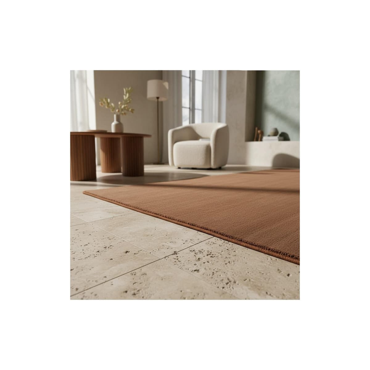 Kurzflorteppich Waschbar LECH, einfarbig, Braun, 60 x 110 cm
