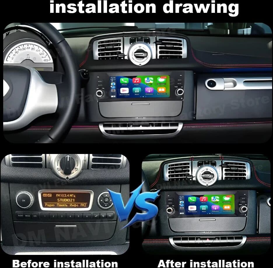 KJ-NAVI Android OS Intelligent System for Smart Fortwo 451 2010 - 2015 Car Radio Multimedia Touch Display Wireless CarPlay GPS Navi Wifi