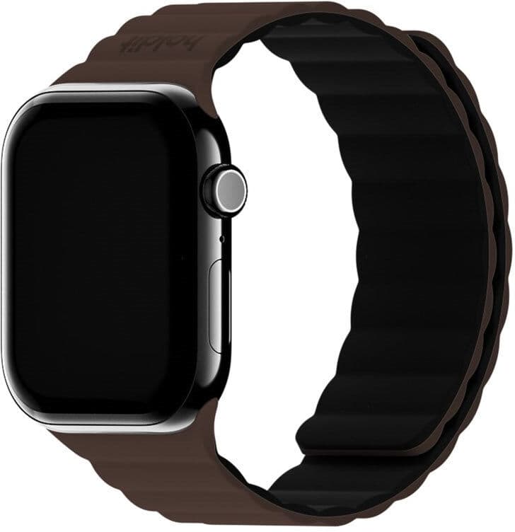 Apple Watch (42/44/SE/45/46/49mm) Holdit Silikone Rem m. Magnetlukning - Chocolate / Black