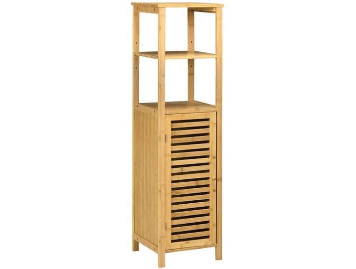 Modfu Badezimmerschrank Kommode 32.9x29.9x120 cm Natur aus Bambus mit Lamellentür & verstellbaren Ablagen, Naturfarben, Naturmaterialen, Rechteckig, 32.9x120x29.9 cm, Badezimmer, Badmöbel, Hochschränke