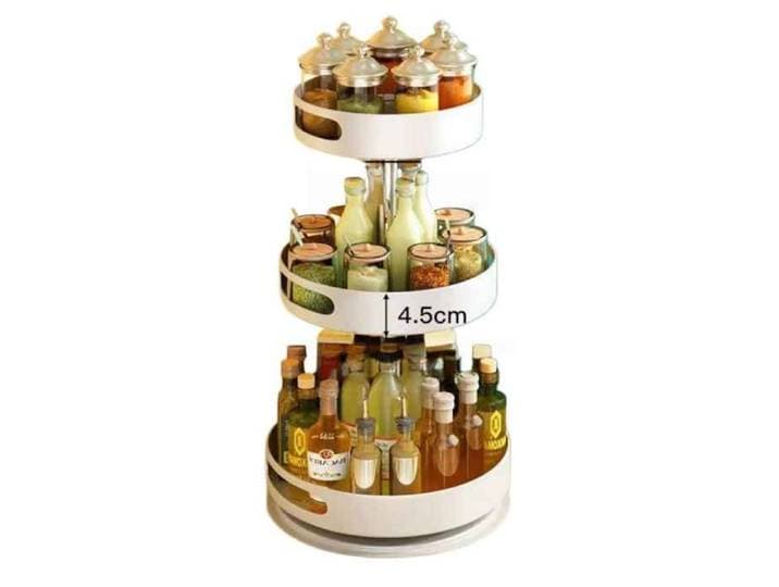 Étagère de rangement pour condiments de cuisine plateau pivotant à 360° en acier au carbone Blanc