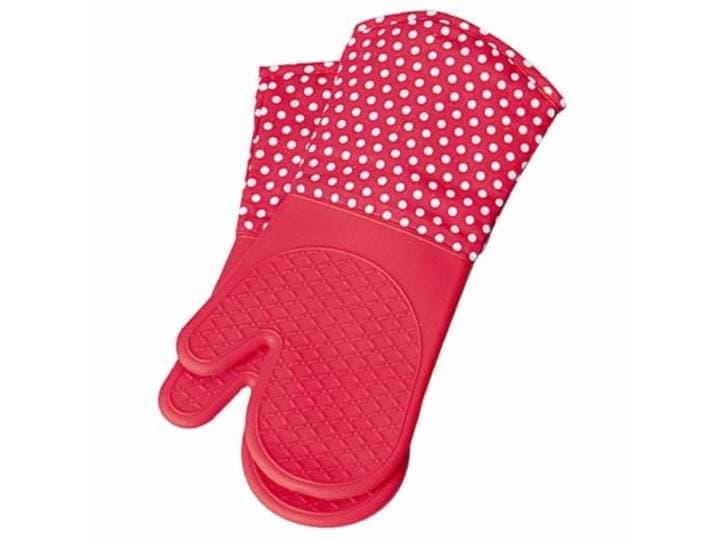 WENKO Gants de Cuisine Silicone Rouge - 1 Paire\, résistant à la Chaleur\, Coton\, 18.5 x 37.5 cm\, Rouge