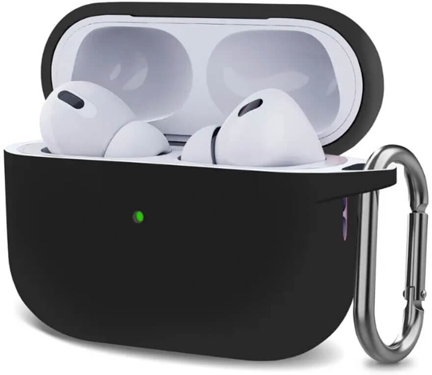 AirPods 4 Silikoni Suojus + Karbiinihaka, Musta