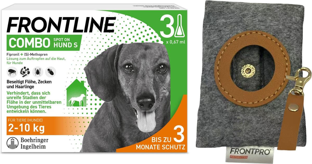 Boehringer Ingelheim Vetmedica GmbH FRONTLINE COMBO Hund S 2 bis 10 kg - 3 Pipetten + Kotbeutelsp.