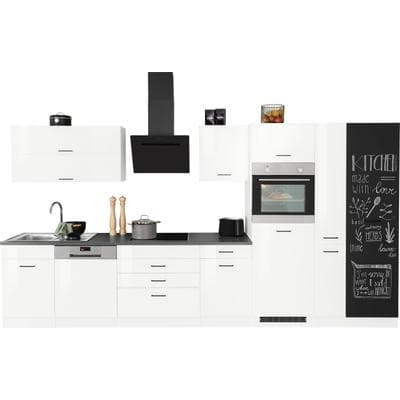 Küchenzeile KOCHSTATION "KS-Trier", weiß (küche: weiß, korpus: weiß, arbeitsplatte: anthrazit), B:380cm T:60cm, Komplettküchen-Sets, Küchenzeile, ohne E-Geräte, Breite 380 cm