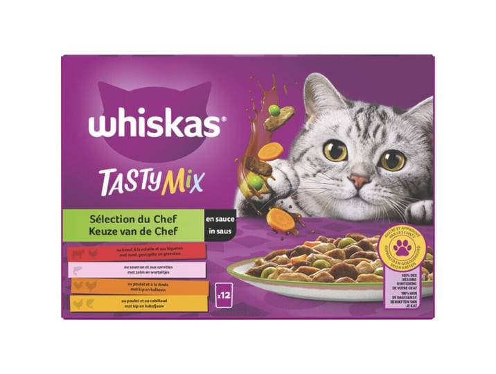 Whiskas kattenvoer nat volwassen smakelijke mix in saus 1+