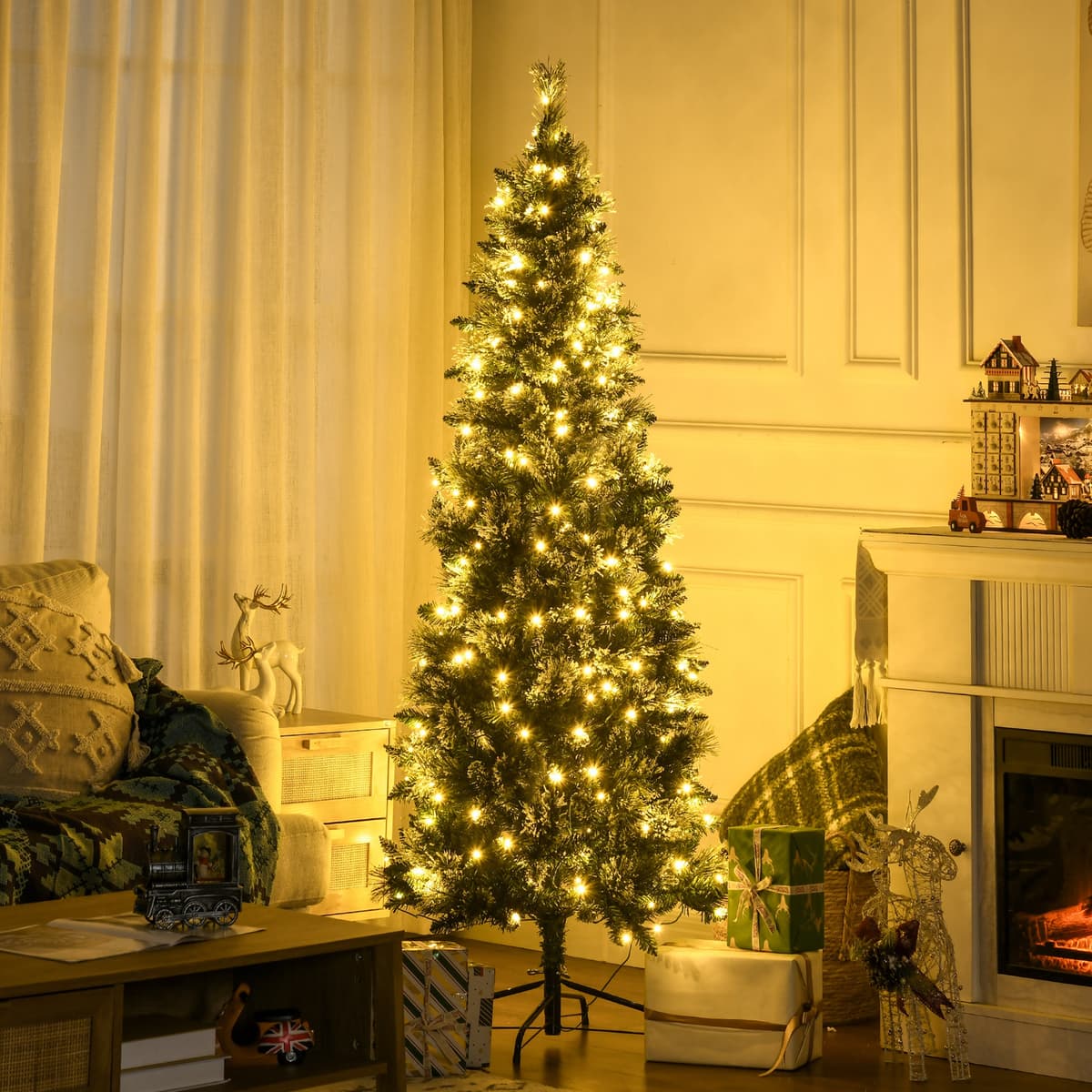Homcom Albero di Natale 180cm Innevato con 240 Luci LED e 618 Rami con Base in Acciaio Aosom