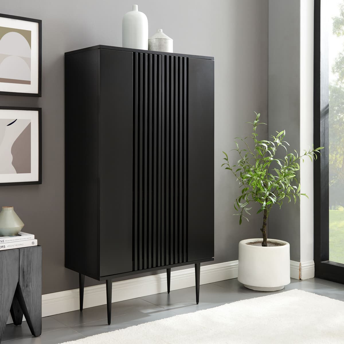 Kommode GOODPRODUCT "Saltaire", schwarz, B:80cm H:148cm T:40cm, Sideboards, Kommode, In modernem Design, Ganzmetall-Scharniere schwarz B/H/T: 80cm x 148cm x 40cm