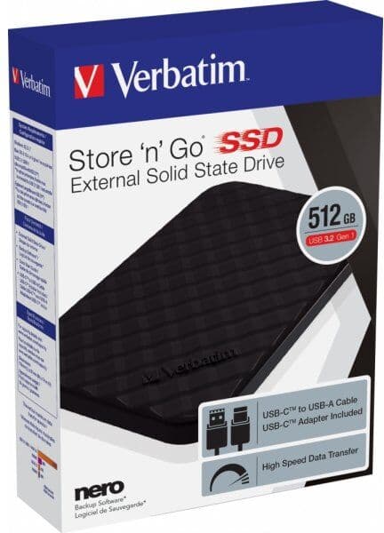 Verbatim Store ‘n’ Go Ssd Harddisk, 512gb, Sort