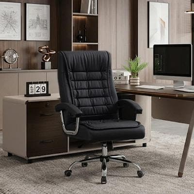Executive High Back PU Leather Office Chair with Spring Cushion and Swivel for Home Office