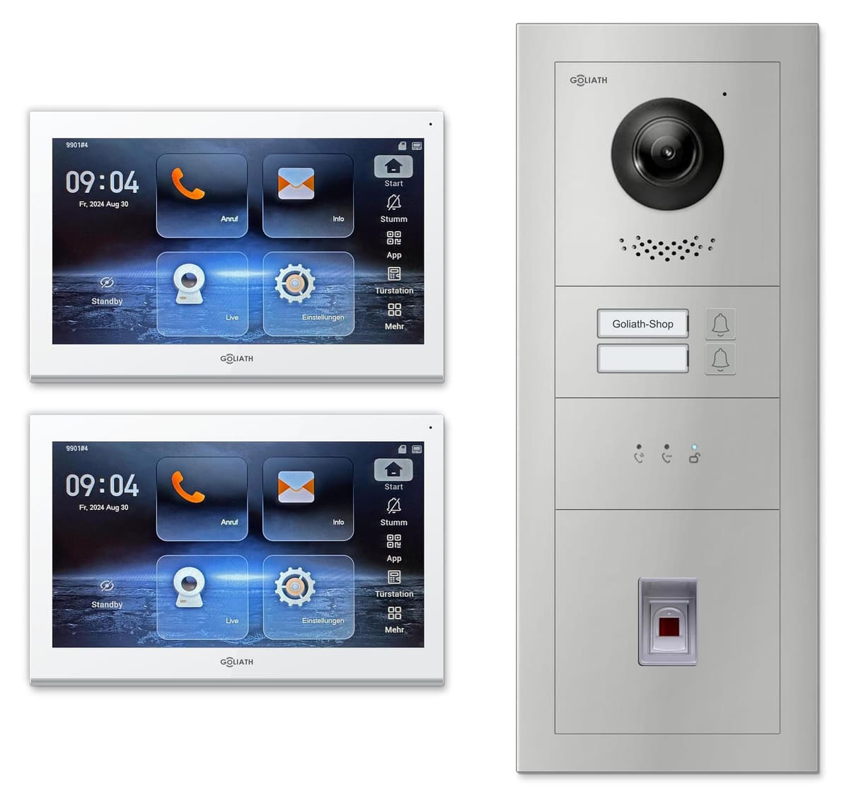 Goliath Premium IP GL-IPH230 Video-Türsprechanlage, 2 Familien, 2× 10 Zoll Weiß, Silber, Unterputz