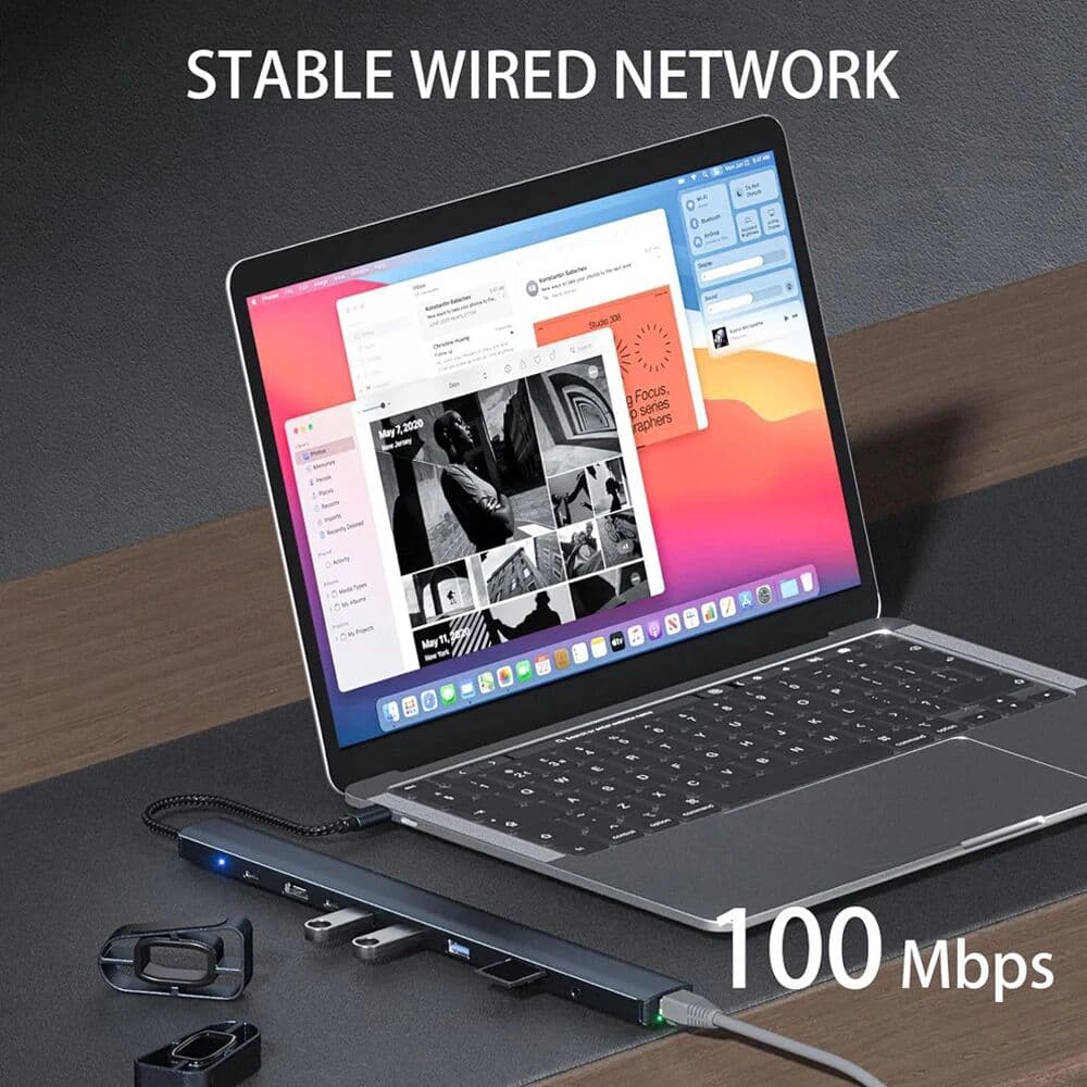 KEBIDUMEI 10 in 1 USB3.0 HUB Type-C Foldable Laptop Stand Base PD 100W 4K HDTV SD TF Reader 100Mbps LAN Extender Docking Station