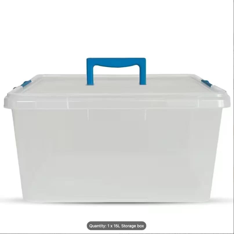 NONE Heavy-Duty Clear 15L Plastic Storage Box with Lid, Stackable Storage Container for Home, Office, Kitchen, Toys, and Goods, Secure Clip-Lock Lid, Durable & Transparent Design