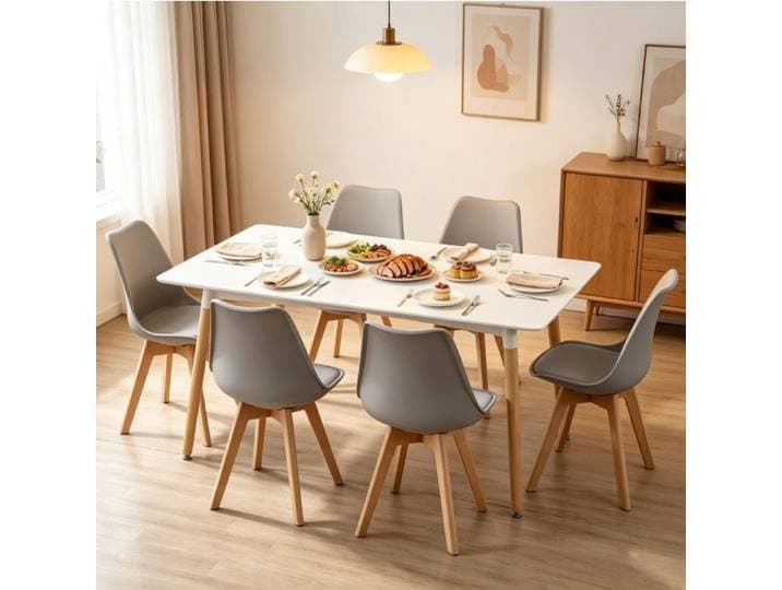 Lot 6 Chaises Cuisine Gris Bois Sièges Ergonomiques Style Moderne pour Salle à Manger