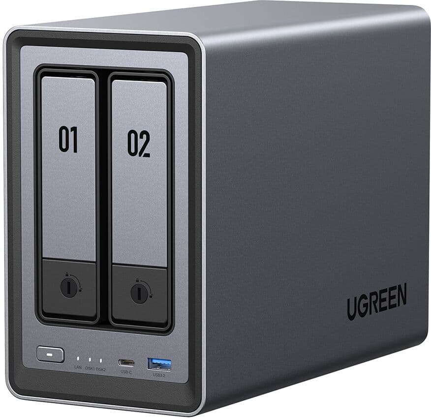 UGREEN Sistema NAS de escritorio DXP2800, Intel N-N100, 8GB, UGOS Pro, 2 bahías, negro. Negro