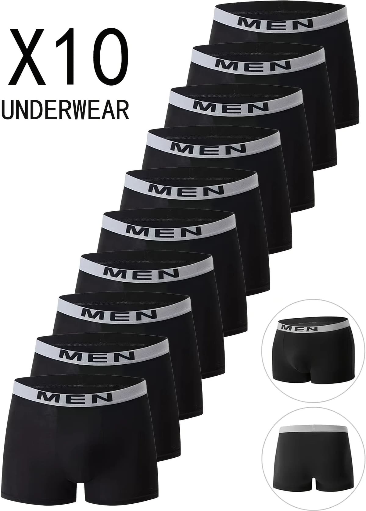 NONE 10-Pack Men's Solid Color Boxer Briefs, Comfortable Breathable Stretch Trunks, for Sports or Casual Home Wear