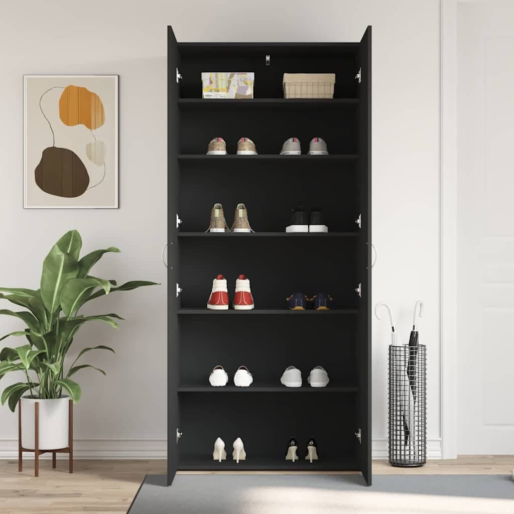 vidaXL Cabinet à chaussures 80 x 35.5 x 180 cm Bois d'ingénierie Noir