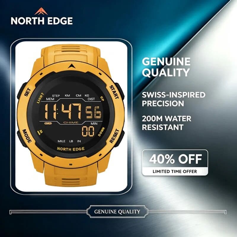 NORTH EDGE Mens Smart Watch Women Sportswatch Dual Time Running Pedometer Countdown Waterproof 50m Digital Alarm Military Clock