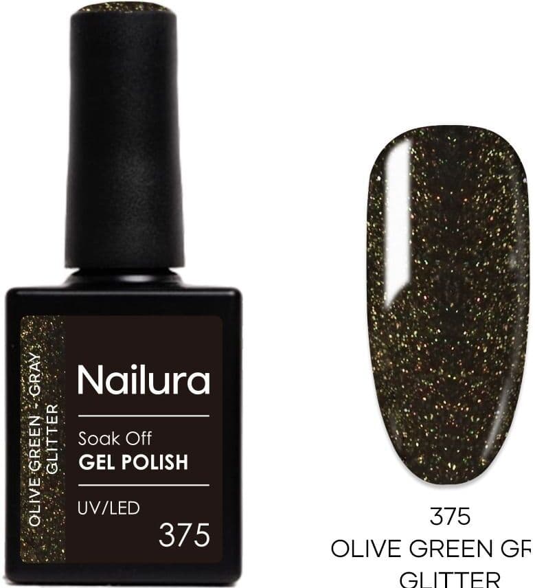 Nailura Gel Polish 375 - Olive Green Gray Glitter - 10 Ml. Skjønnhet Negler Gel Polish / Gellakk