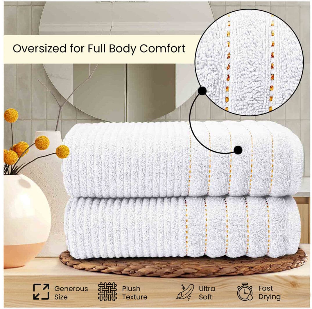 GC GAVENO CAVAILIA Pack of 4 Ribbed Cotton Towels, Hand, Bath Towels & Sheets, Premium Soft Feel, Quick Dry & Highly Absorbent Towelette White Bath Sheet
