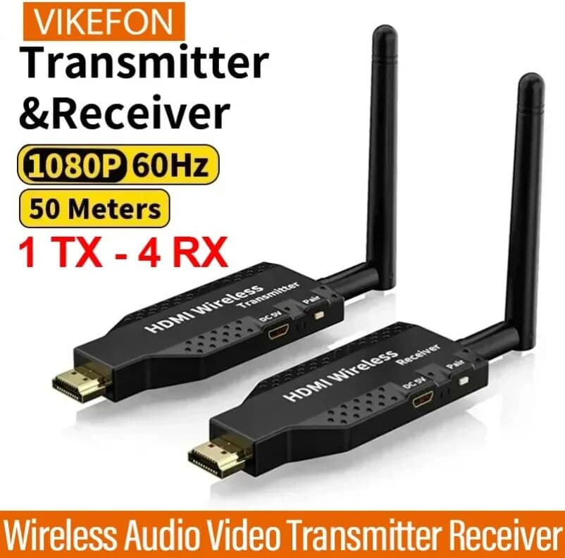 VIKEFON 50M 1080P HDMI-Compatible Wireless Transmitter and Receiver Video Display Extender Suitable for Cameras Laptops and Televisions