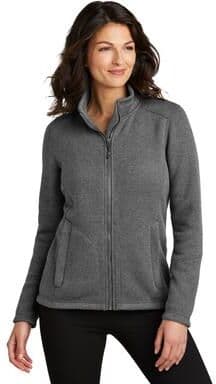 Port Authority L428 Women's Arc Sweater Fleece Jacket in Grey Smoke Heather size Large   Polyester
