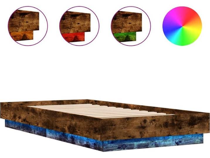 vidaXL - Bedframe - met - LED-verlichting - gerookt - eikenkleurig - 90x190 - cm