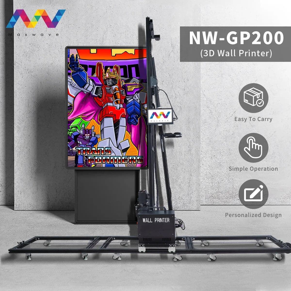 Maxwave 3D Vertical Floor Wall Printer 2 in 1 Wall Printing Machine Ground Printing Glass Wood Ceramic Printing Side Business tool