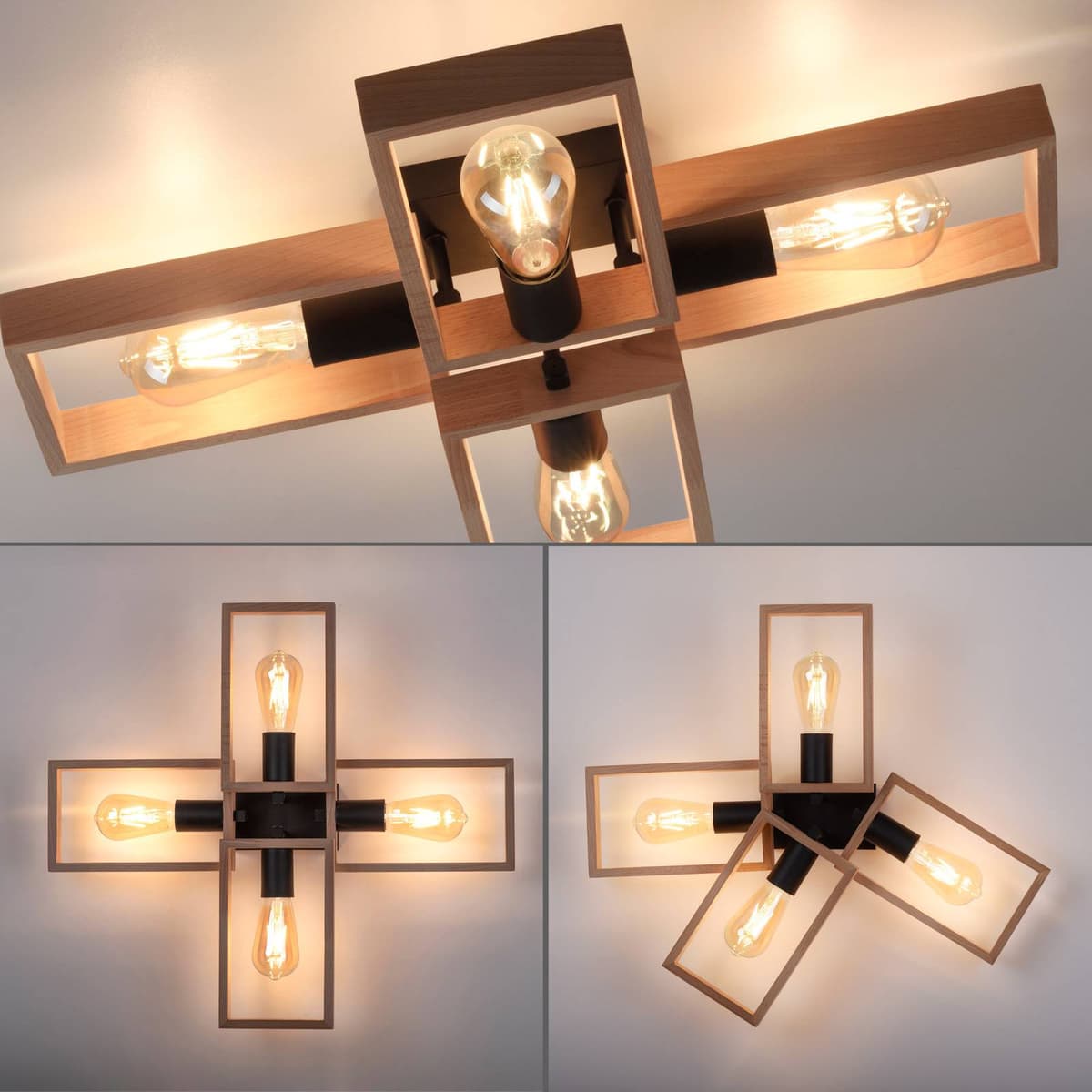 JUST LIGHT. GmbH Lampa sufitowa Frame, możliwość ściemniania, jasne drewno, salon / jadalnia, drewno