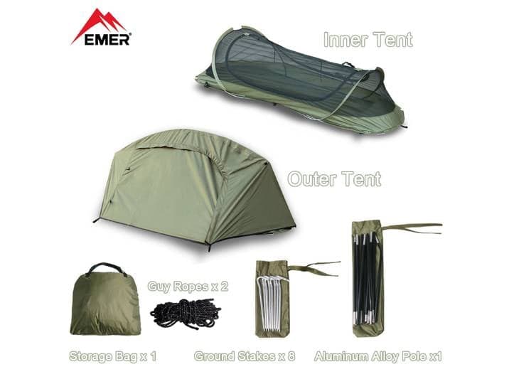EMER Tente légère d'extérieur pour une personne, abri tactique, lit de marche, moustiquaire, anti-moustiques, tente étanche à une touche, équipement de camping
