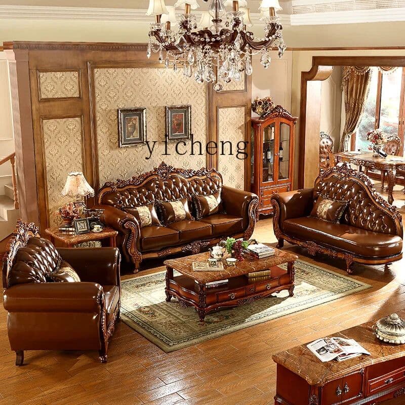 NONE TQH European Leather Sofa Mid Century Design Living Room Corner Sofas  Trendy Furniture