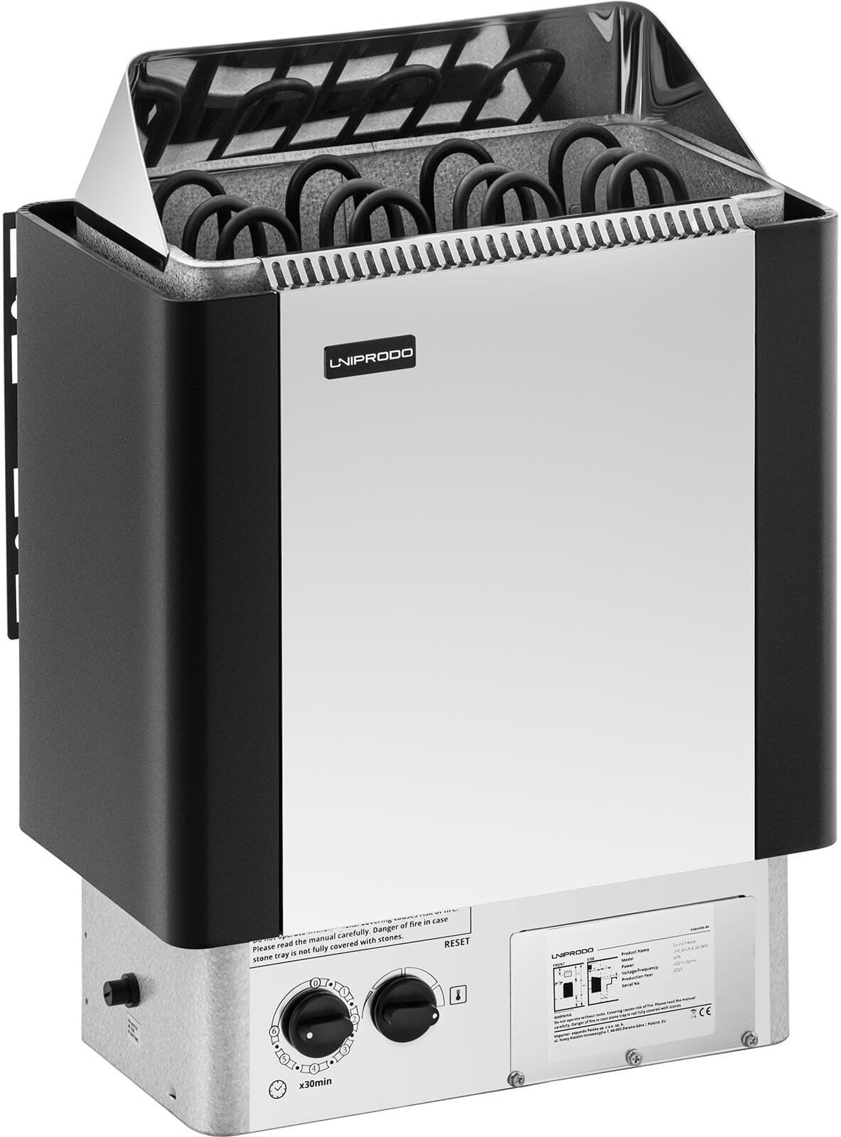 Uniprodo Încălzitor pentru saună - 6 kW - 30 până la 110 °C - inclusiv panou de control UNI_SAUNA_S6.0KW